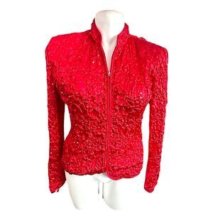 Scarlett Nite Women's Popcorn Sequin Jacket Long Sleeve Blazer Glitter Front Zip